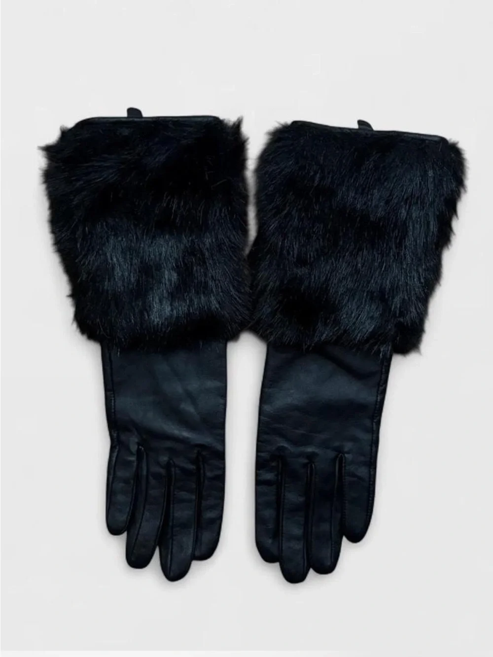 Black Leather Winter Gloves with Faux Fur Cuffs